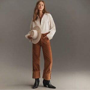 Anthropologie The Scotty Cuffed High Rise Straight Leg Jeans by Pilcro Corduroy